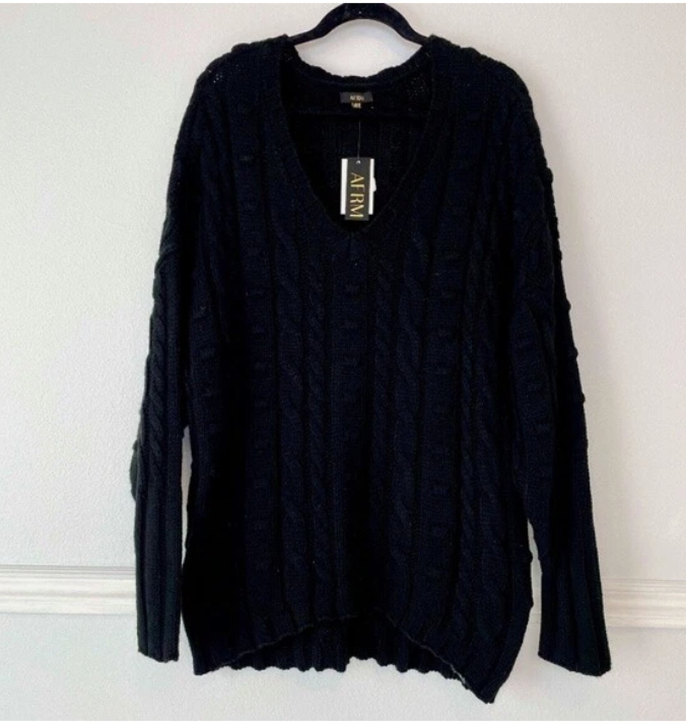 AFRM Sweater Women's Size M/L Black Pullover Cable-Knit V-Neck Oversize NWT gotH